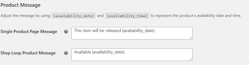 product message woocommerce pre orders settings