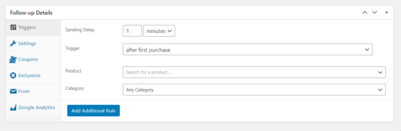 settings woocommerce follow up emails