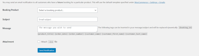 notifications woocommerce bookings