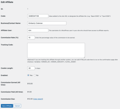 Paid Memberships Pro - Affiliates Add On 0.7 - Image 6